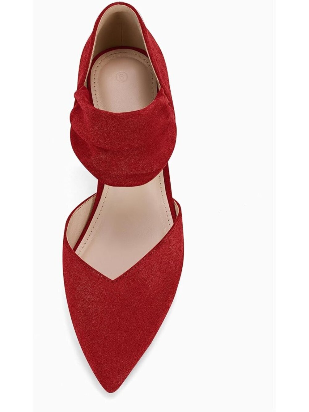 Women's Red Low Kitten Heel Dress Shoes Pointed Toe Slip on Ankle Strap
